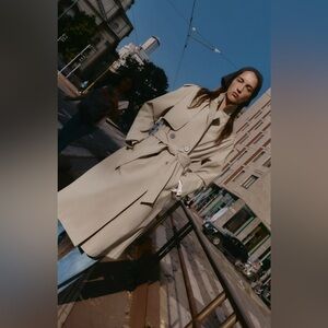 Windproof water reppelent long belted trench coat